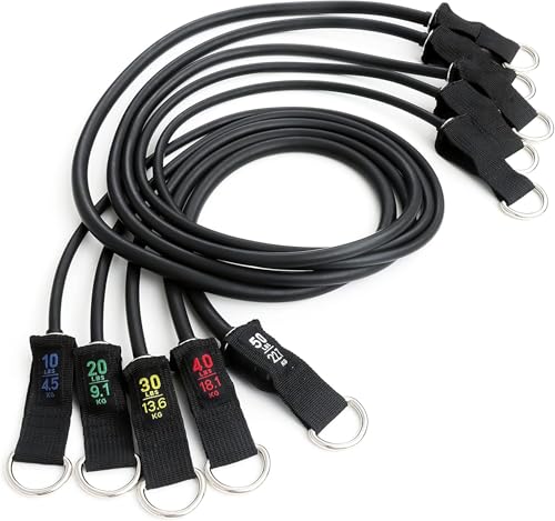 Sunny Health & Fitness Conjunto de Bandas de Resistencia Premium con Anclajes para Puertas, Muñequeras y Mangos - para Estiramientos, Yoga, Entrenamiento de Fuerza y Recuperación Muscular - NO. 089