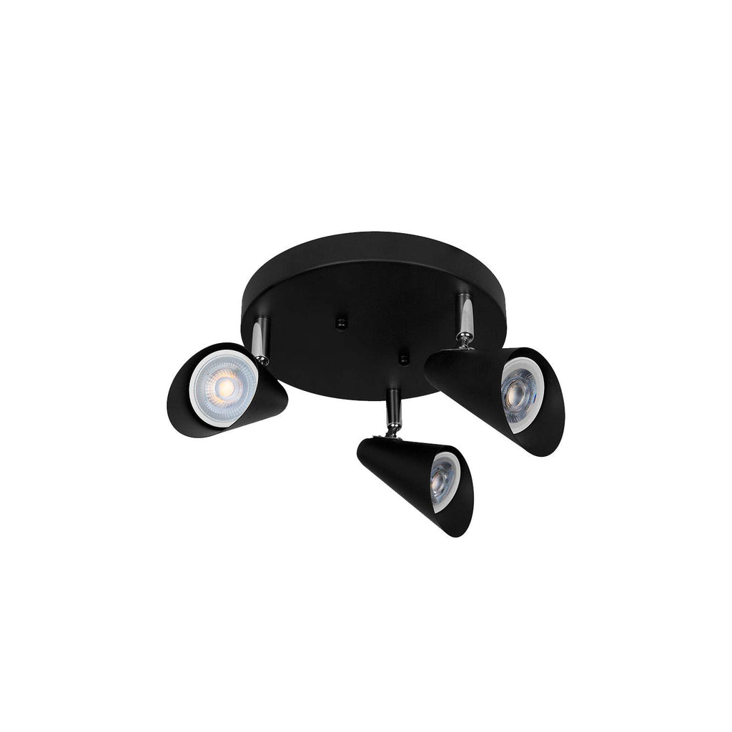 ILLUX Lámpara de techo, triple foco, de sobreponer estilo riel, cabezas ajustables. Iluminación de Pared o Techo Moderna DEKOR TR-2407 (Negro, Sin foco) TR-2407.N