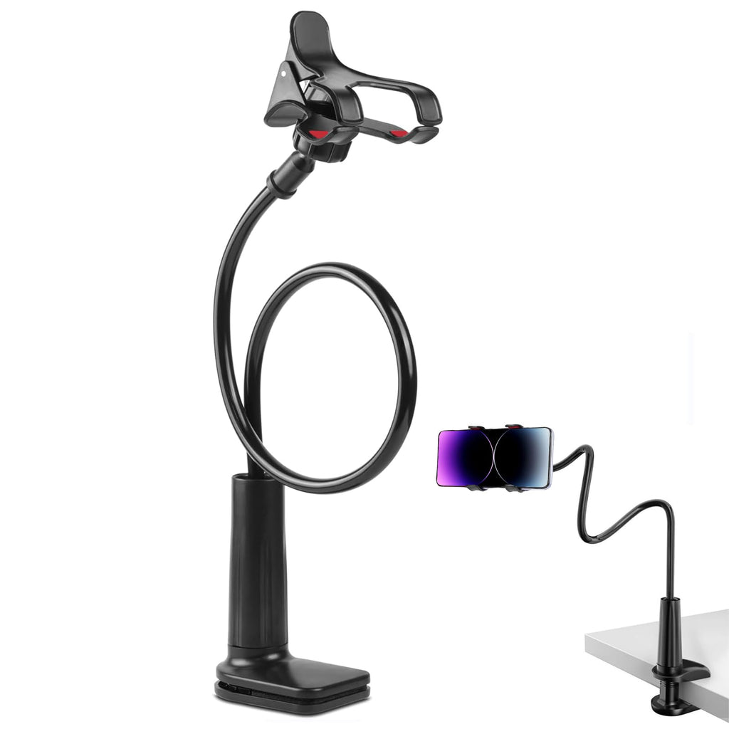 JUGLUTE Soporte para Celular Universal, Base Multiusos para Cama y Escritorio con Brazos Flexibles, Pinza Ajustable y Diseño Manos Libres - Compatible con iPhone X/Samsung Galaxy (Negro)