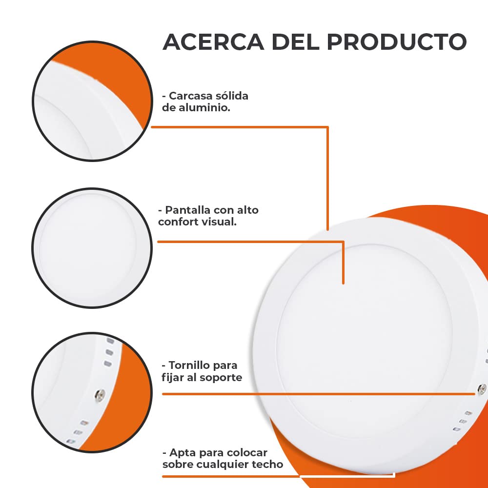 Tecnolite - Lámpara Plafón LED, Techo 6 W, Luz de Día, Iluminación Interiores, No atenuable, LED integrado