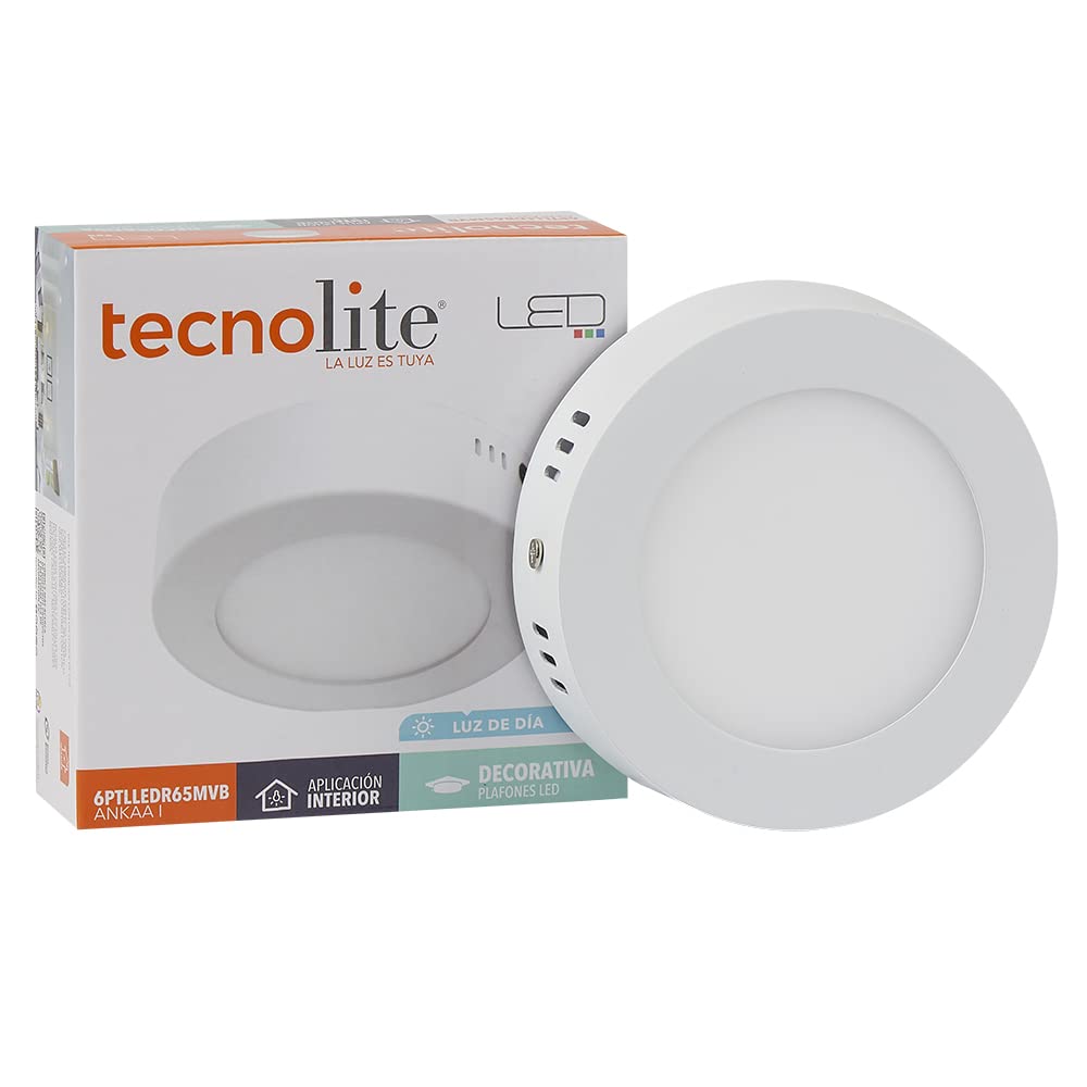 Tecnolite - Lámpara Plafón LED, Techo 6 W, Luz de Día, Iluminación Interiores, No atenuable, LED integrado