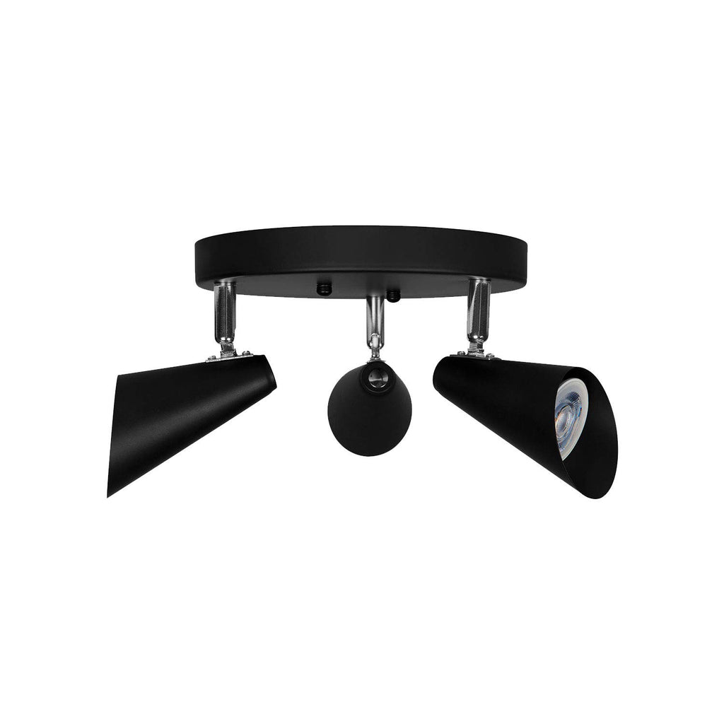 ILLUX Lámpara de techo, triple foco, de sobreponer estilo riel, cabezas ajustables. Iluminación de Pared o Techo Moderna DEKOR TR-2407 (Negro, Sin foco) TR-2407.N