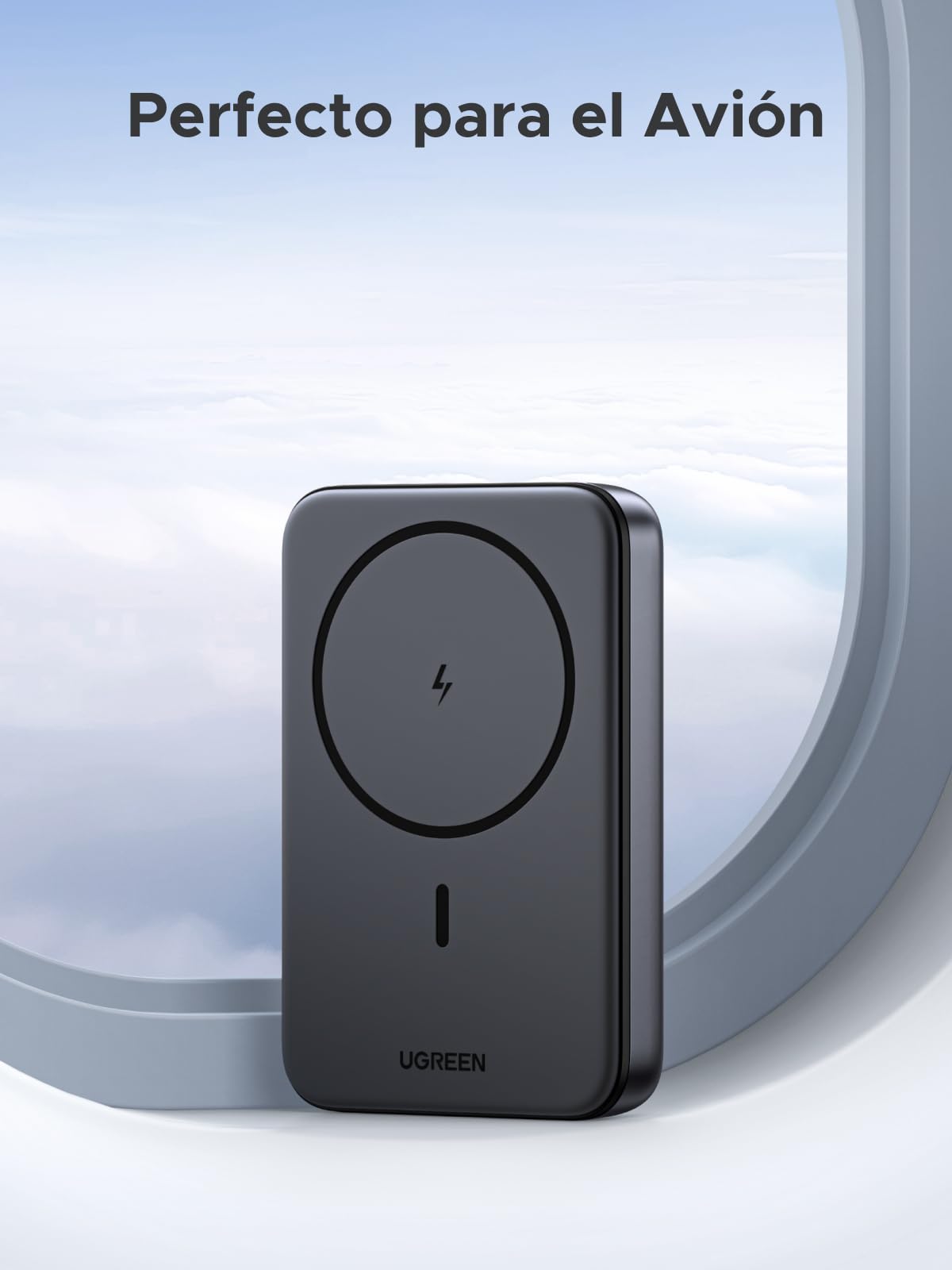 UGREEN 10000mAh Power Bank Inalabrico PD 20W Carga Raida, Cargador USB C Portail Magnético, Bateria Externa Compatible con iPhone 16/15/14 Serie, Galaxy, Xiaomi, iPad, LG, Negro