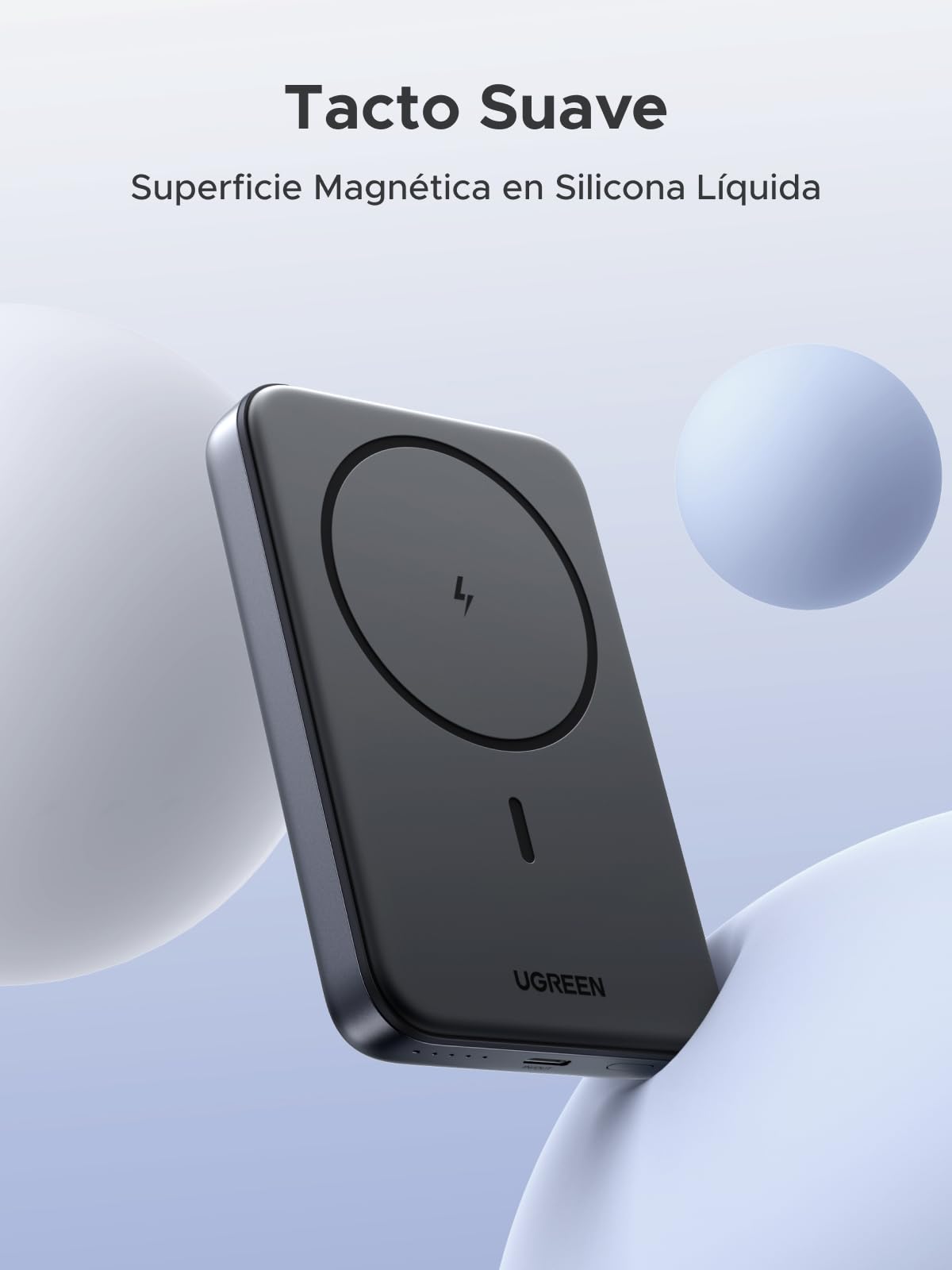 UGREEN 10000mAh Power Bank Inalabrico PD 20W Carga Raida, Cargador USB C Portail Magnético, Bateria Externa Compatible con iPhone 16/15/14 Serie, Galaxy, Xiaomi, iPad, LG, Negro