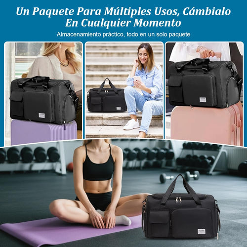 Bolsa Deportiva para el Gym, Bolsa de Viaje Impermeable con Compartimento para Zapatos y Bolsillo para Ropa Mojada, Bolsa de Deporte para Viajes, Entrenamiento, Deporte(Negro-A)