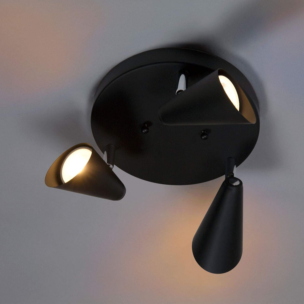 ILLUX Lámpara de techo, triple foco, de sobreponer estilo riel, cabezas ajustables. Iluminación de Pared o Techo Moderna DEKOR TR-2407 (Negro, Sin foco) TR-2407.N