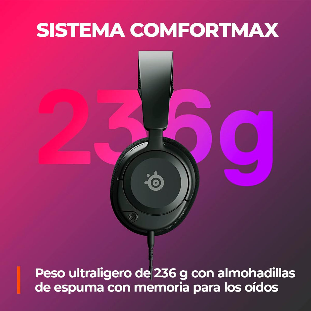 SteelSeries - Arctis Nova 1 - Audífonos multisistema para juegos, controladores Hi-Fi, audio espacial, cómodos, duraderos y ultraligeros, micrófono con cancelación de ruido - Negro (reacondicionados)