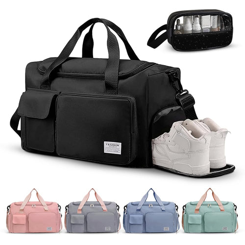 Bolsa Deportiva para el Gym, Bolsa de Viaje Impermeable con Compartimento para Zapatos y Bolsillo para Ropa Mojada, Bolsa de Deporte para Viajes, Entrenamiento, Deporte(Negro-A)