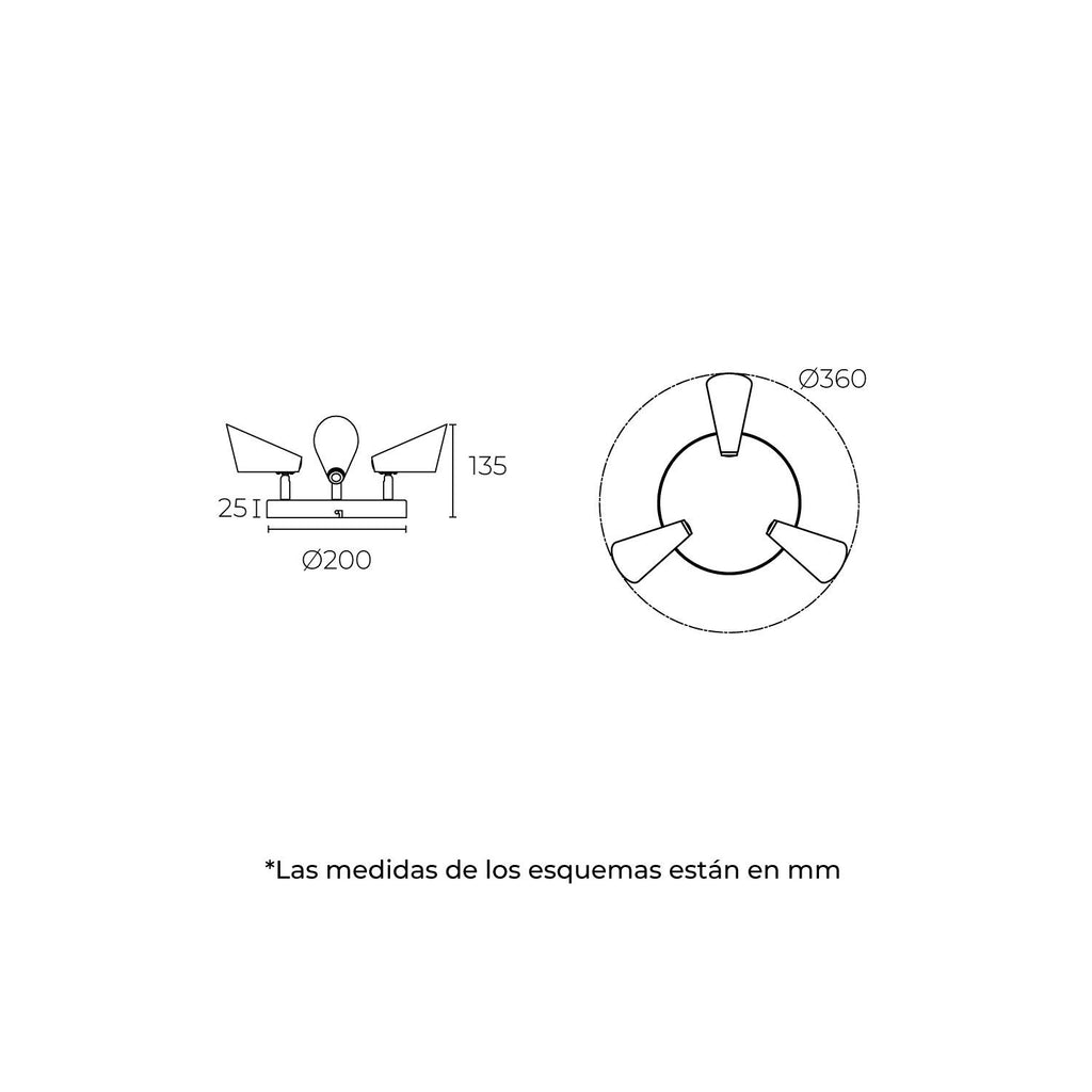 ILLUX Lámpara de techo, triple foco, de sobreponer estilo riel, cabezas ajustables. Iluminación de Pared o Techo Moderna DEKOR TR-2407 (Negro, Sin foco) TR-2407.N