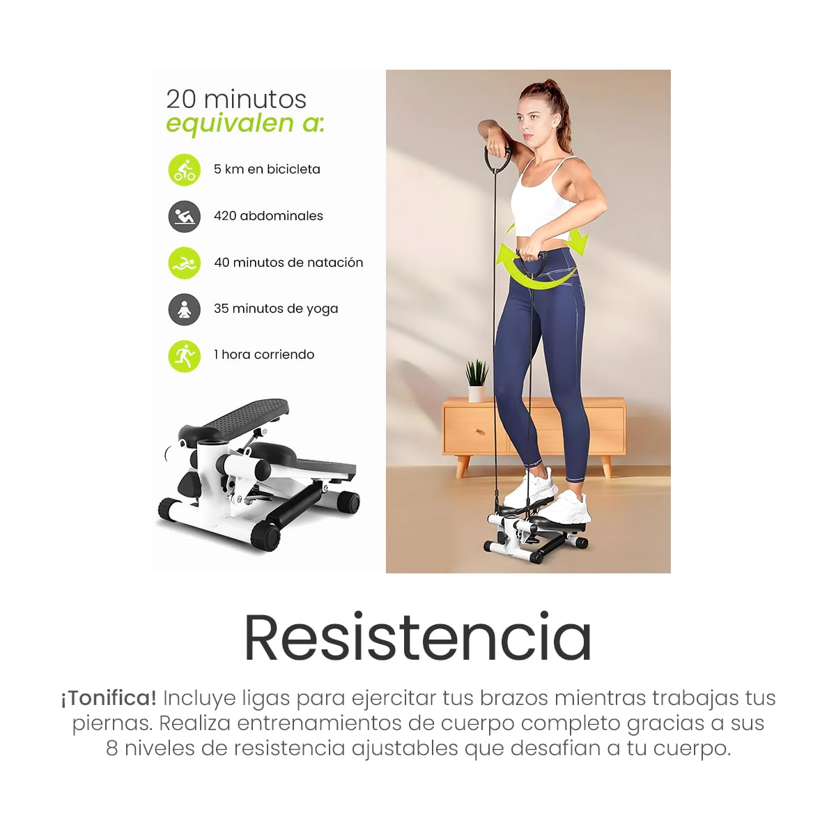 Raganet, Escaladora Portátil con Bandas de Resistencia y Pantalla LCD, Stepper Fitness para Cardio y Tonificación en Casa