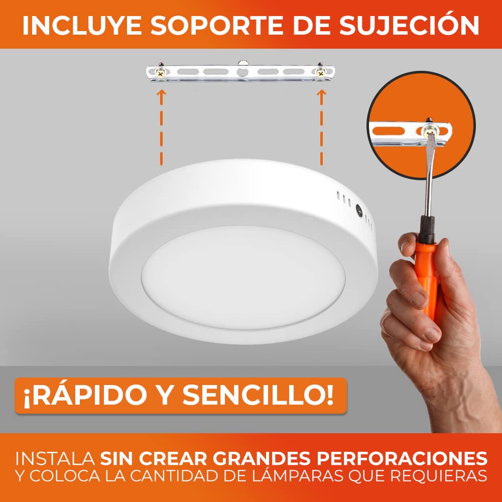 Tecnolite - Lámpara Plafón LED, Techo 6 W, Luz de Día, Iluminación Interiores, No atenuable, LED integrado