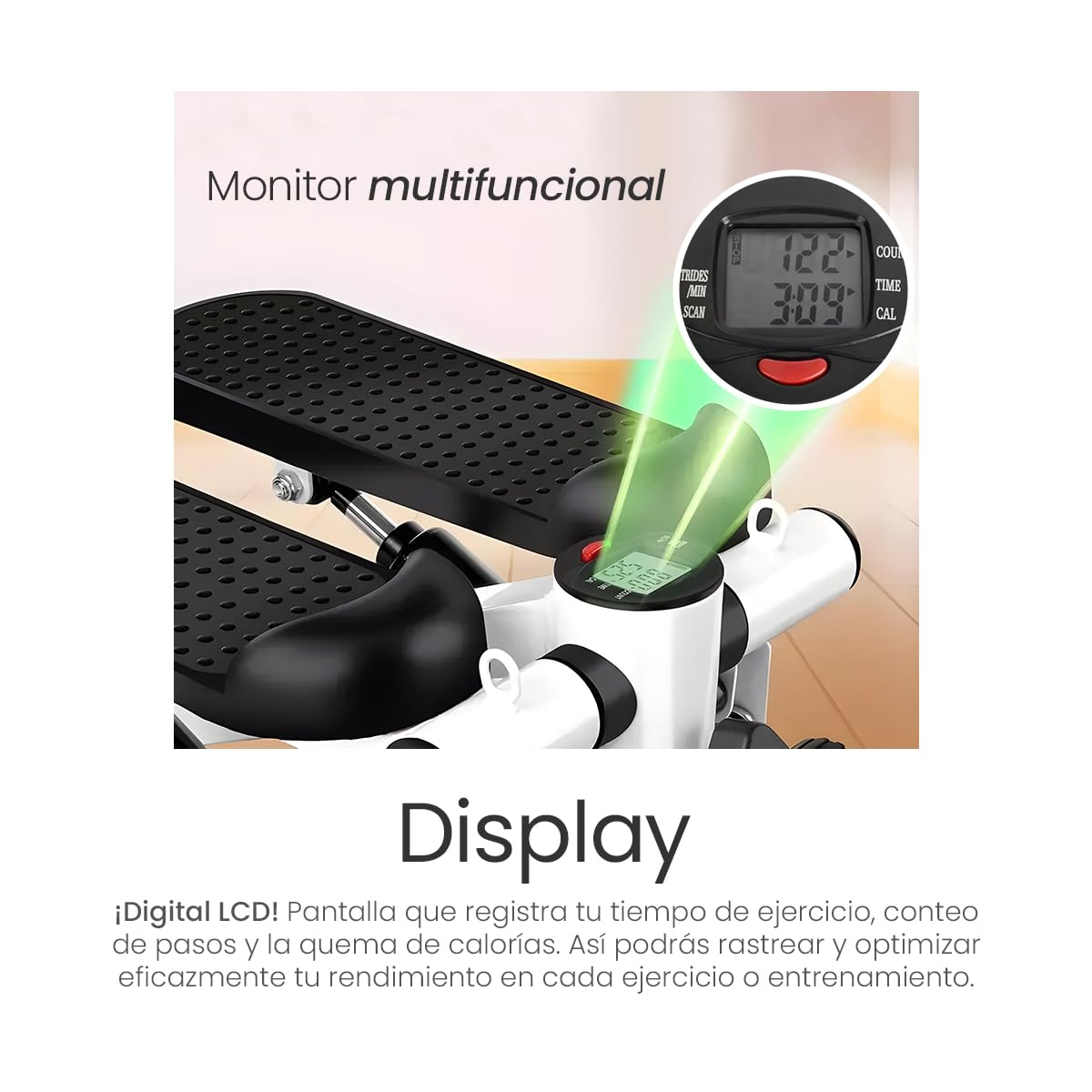 Raganet, Escaladora Portátil con Bandas de Resistencia y Pantalla LCD, Stepper Fitness para Cardio y Tonificación en Casa