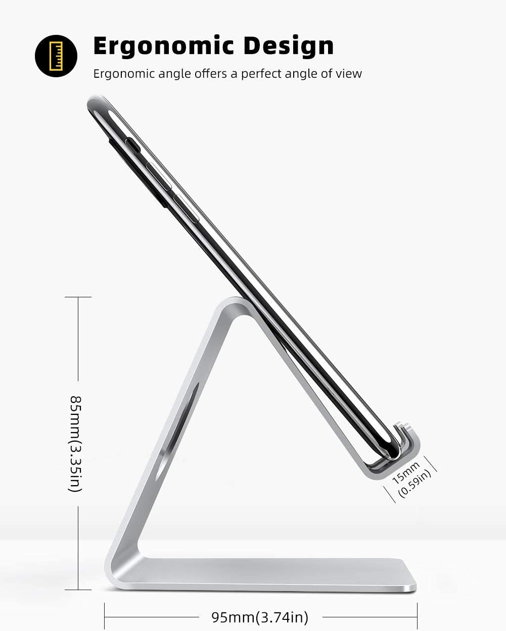 Lamicall Soporte para Celular, Base Celular : Aluminio Porta Celulares Escritorio Accesorios para iPhone 16 15 14 13 12 11 Pro MAX, Samsung S24 S23 S22, Xiaomi, Huawei, Otras 4-8" Smartphones - Plata