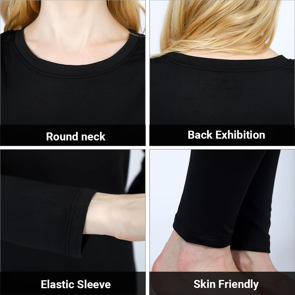 HEROBIKER - Ropa interior térmica para mujer, ultrasuave, conjunto de capa base superior e inferior, con forro polar para invierno, cálido, Negro -, S