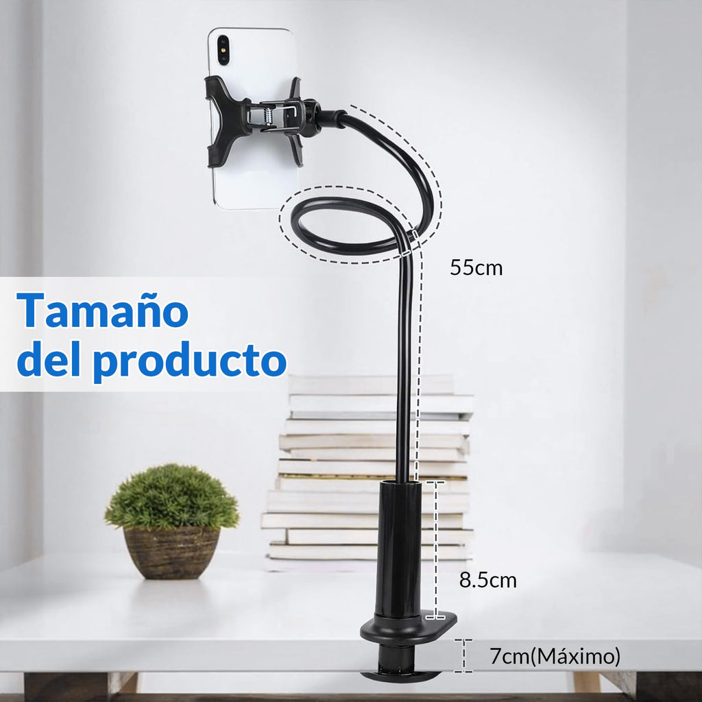 JUGLUTE Soporte para Celular Universal, Base Multiusos para Cama y Escritorio con Brazos Flexibles, Pinza Ajustable y Diseño Manos Libres - Compatible con iPhone X/Samsung Galaxy (Negro)