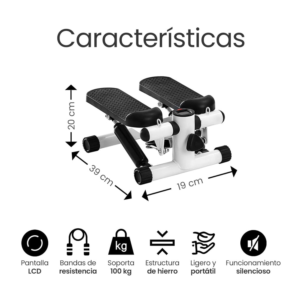 Raganet, Escaladora Portátil con Bandas de Resistencia y Pantalla LCD, Stepper Fitness para Cardio y Tonificación en Casa