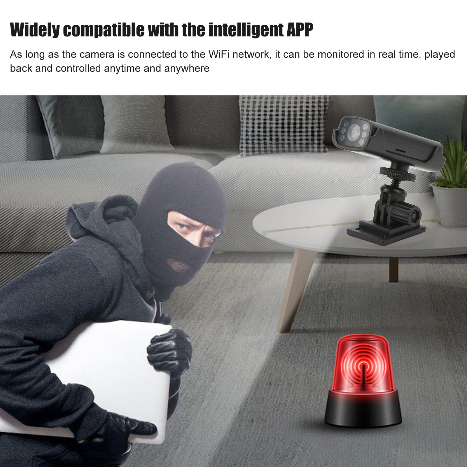 Cámara de Seguridad, Sistema de Cámara de Seguridad de Detección Móvil Inteligente 1080P 500mAh App Control Remoto con Soporte para el Hogar