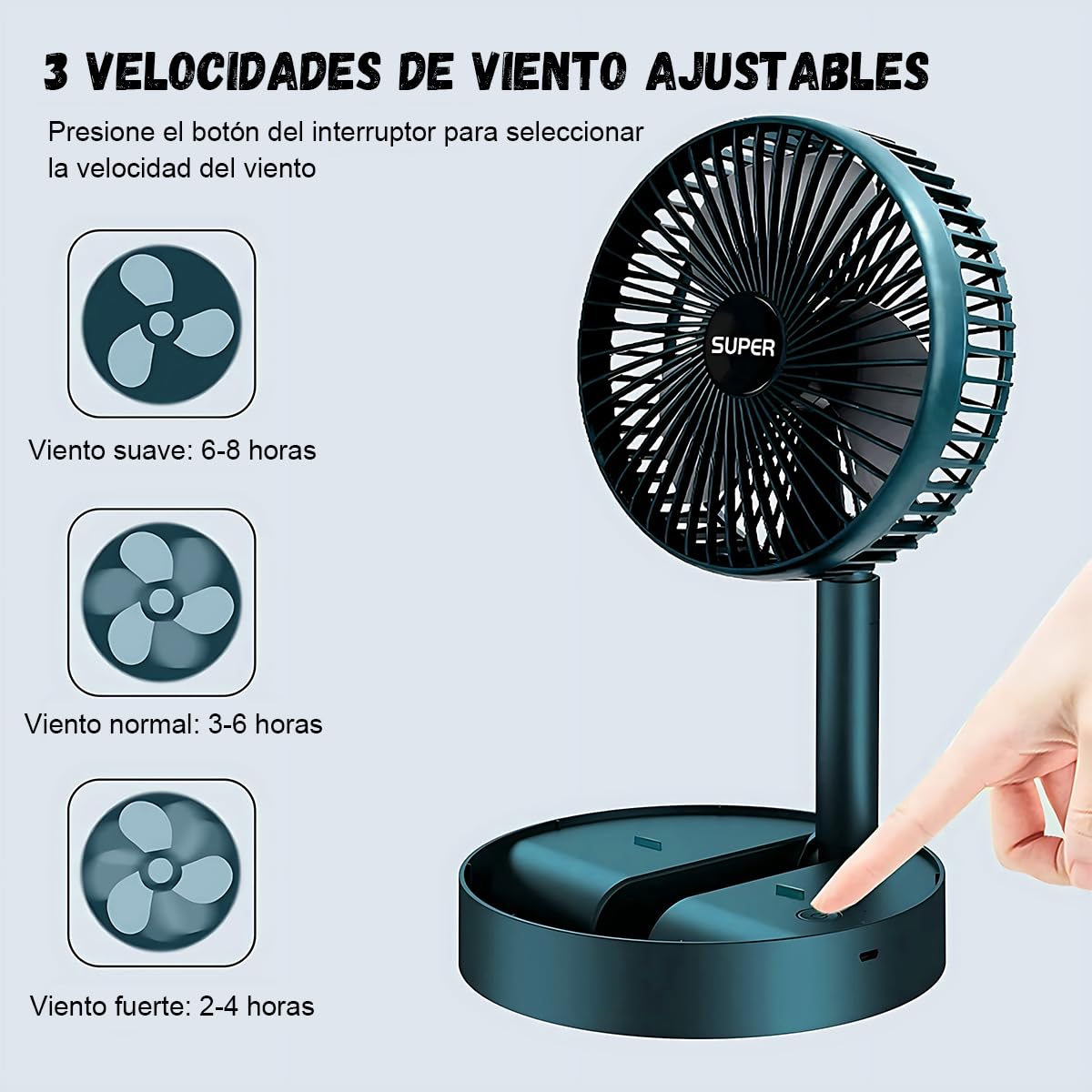 FS004 Ventilador de escritorio USB,mini ventilador portátil,Ventilador 5000 mAh recargable por USB,portátil,silencioso,3 velocidades,ventilador personal de escritorio,Ideal para Oficina,Hogar,Viaje