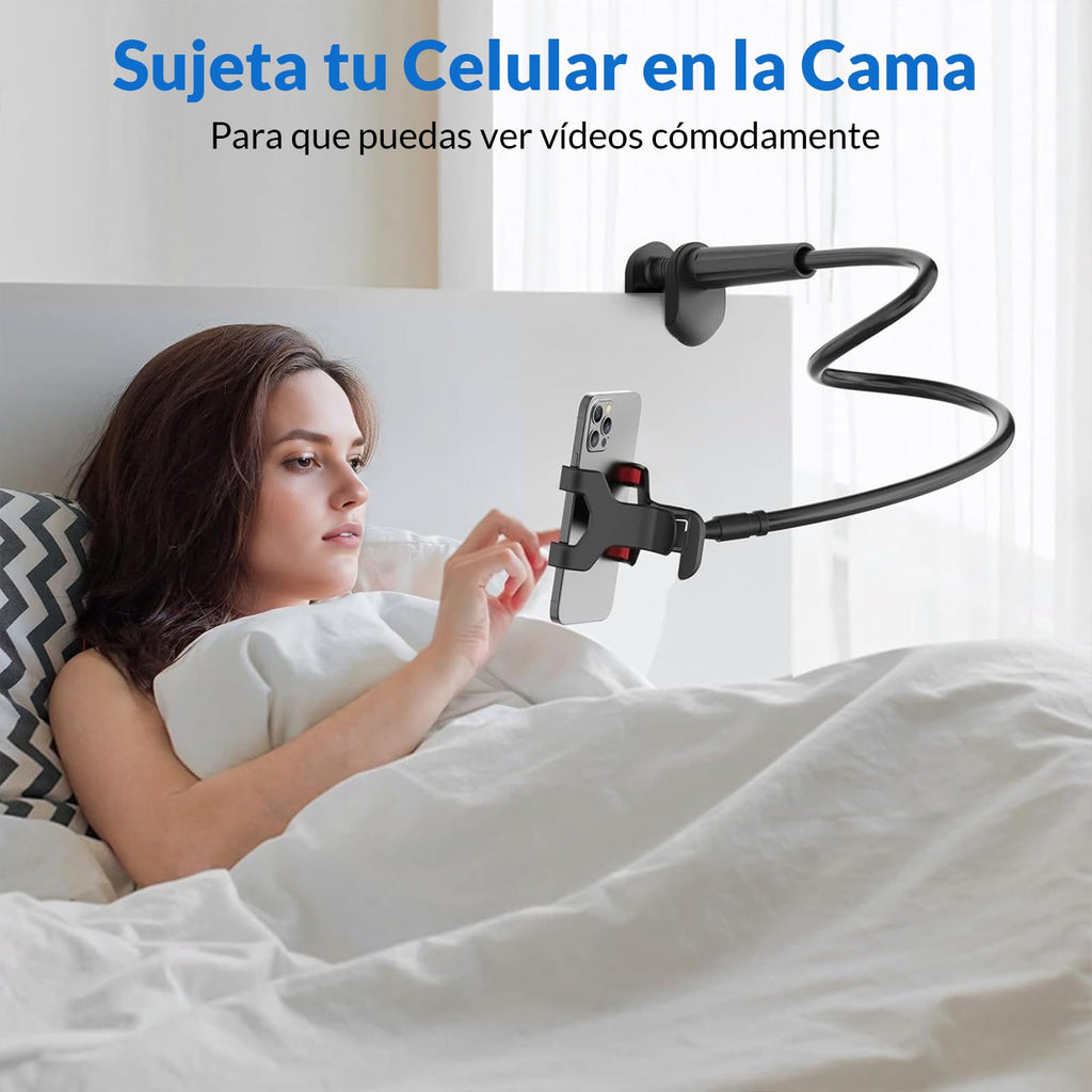 JUGLUTE Soporte para Celular Universal, Base Multiusos para Cama y Escritorio con Brazos Flexibles, Pinza Ajustable y Diseño Manos Libres - Compatible con iPhone X/Samsung Galaxy (Negro)
