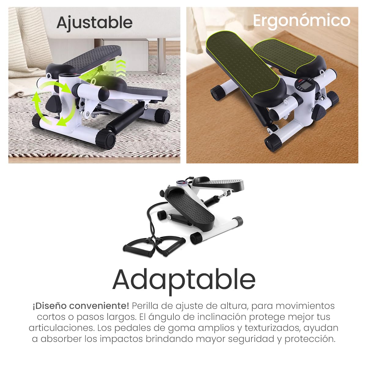 Raganet, Escaladora Portátil con Bandas de Resistencia y Pantalla LCD, Stepper Fitness para Cardio y Tonificación en Casa