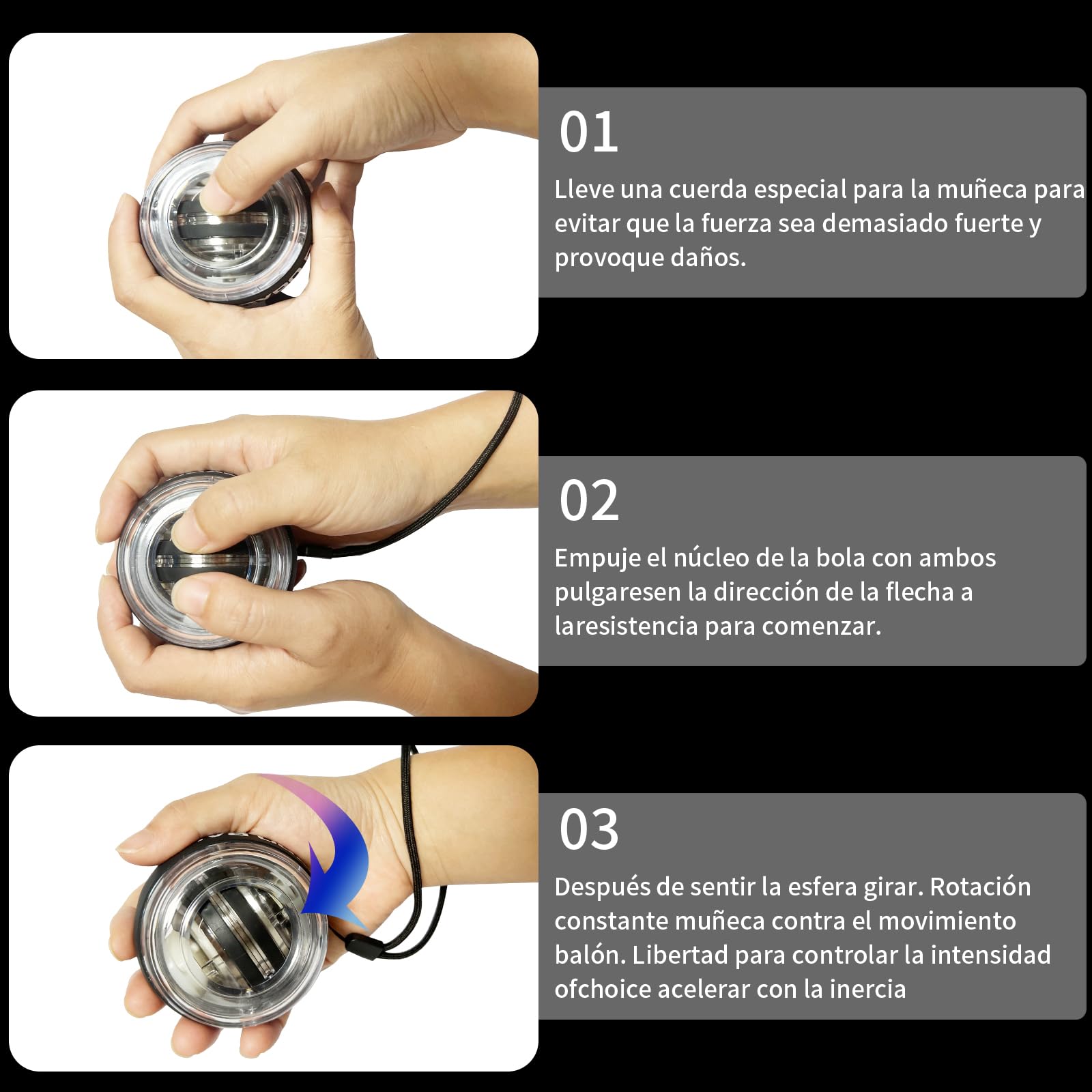 EMAGIE Antebrazo Ejercitador Gyro Ball - Pelota de Giroscopio para Fortalecer Manos, Brazos, Dedos, Muñeca, Huesos y Músculos
