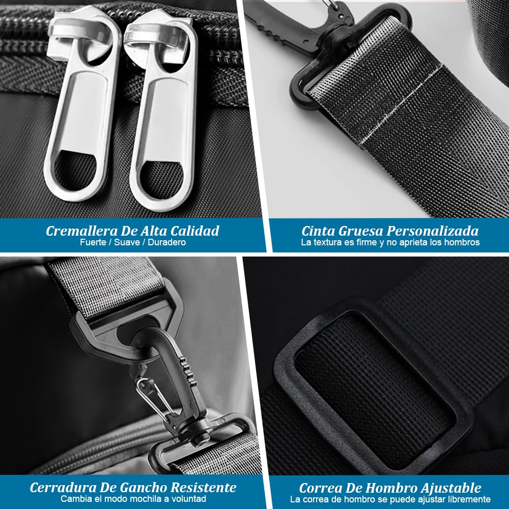 Bolsa Deportiva para el Gym, Bolsa de Viaje Impermeable con Compartimento para Zapatos y Bolsillo para Ropa Mojada, Bolsa de Deporte para Viajes, Entrenamiento, Deporte(Negro-A)