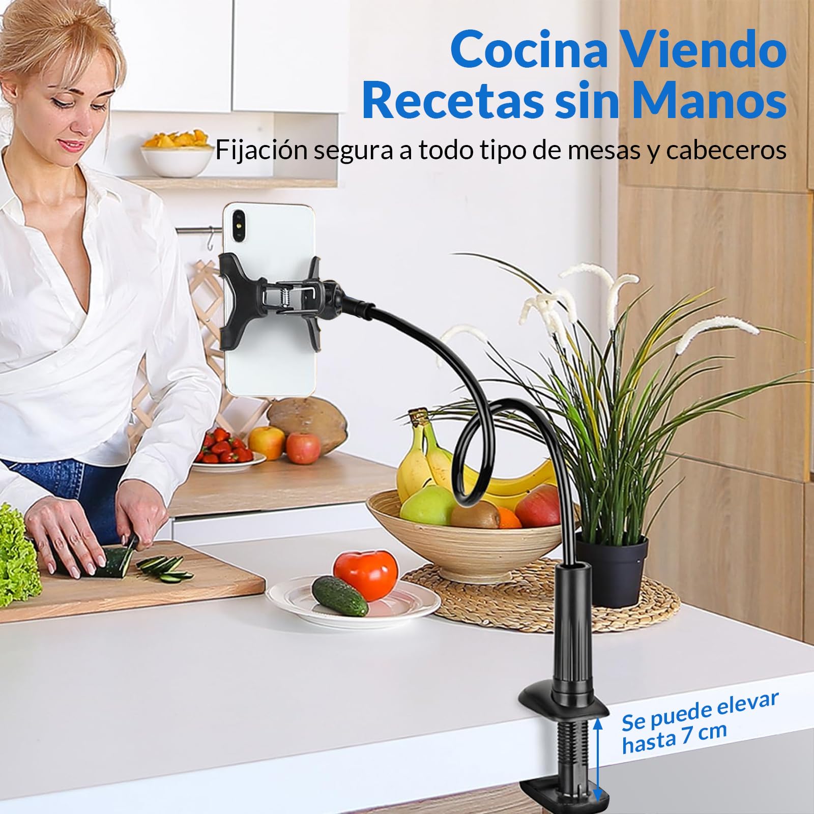 JUGLUTE Soporte para Celular Universal, Base Multiusos para Cama y Escritorio con Brazos Flexibles, Pinza Ajustable y Diseño Manos Libres - Compatible con iPhone X/Samsung Galaxy (Negro)