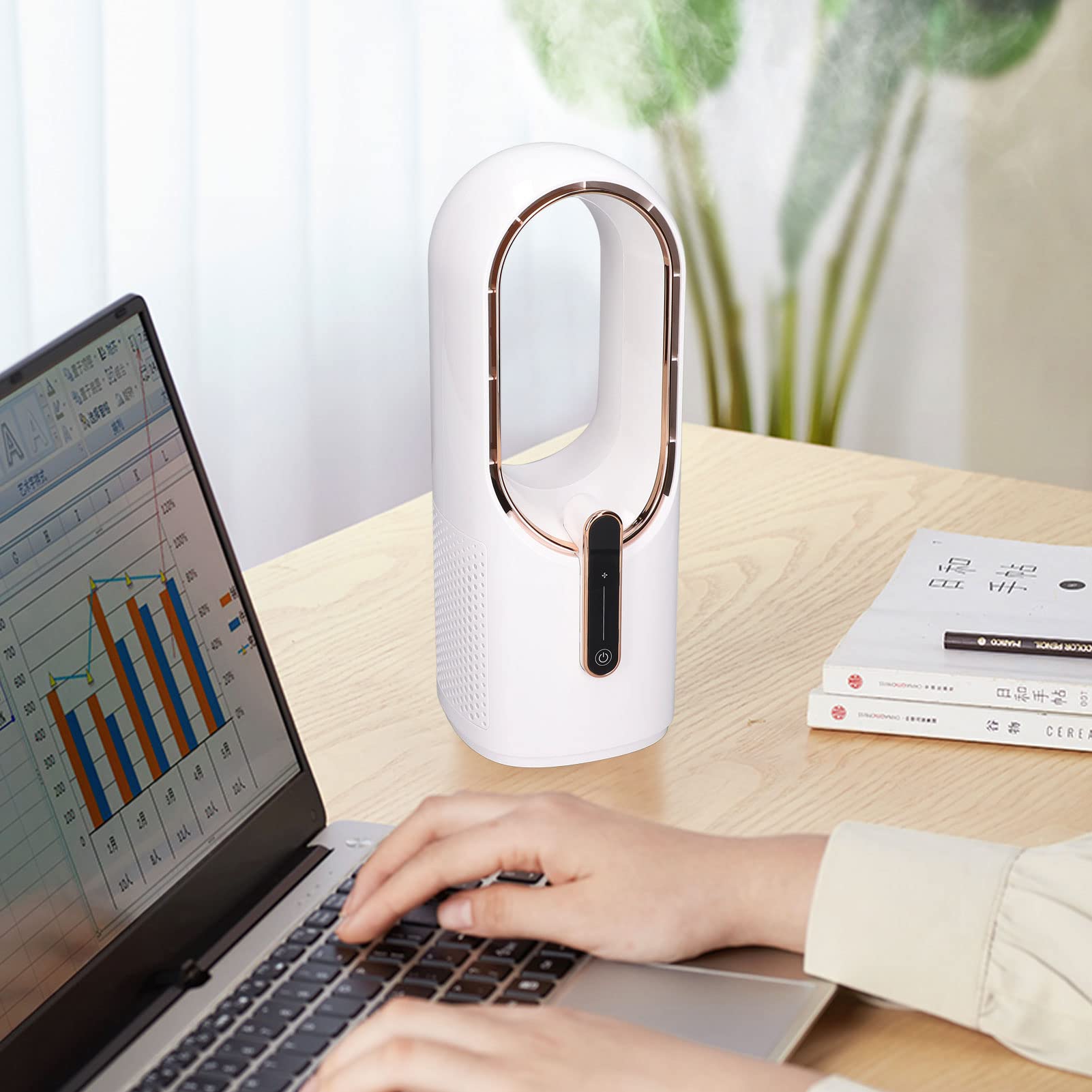 Ventilador de Escritorio, Mini Ventilador sin Aspas con 3 Velocidades de Enfriamiento Ventilador Control Táctil Silencioso Carga USB Portátil para Oficina Dormitorio