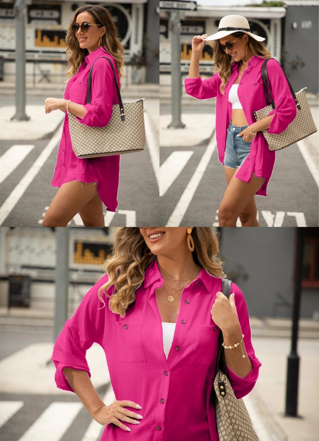 Shoonlo Trajes de Baño para Mujer Cubre Bikini, Vestido para Playa Casual, Salida de Baño Playa, Playera para Playas con Botones, Blusa de Ropa Playas Larga, Pareo Traje de Bano (Rosa XL)