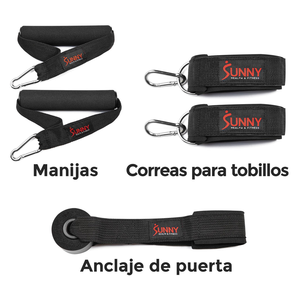 Sunny Health & Fitness Conjunto de Bandas de Resistencia Premium con Anclajes para Puertas, Muñequeras y Mangos - para Estiramientos, Yoga, Entrenamiento de Fuerza y Recuperación Muscular - NO. 089