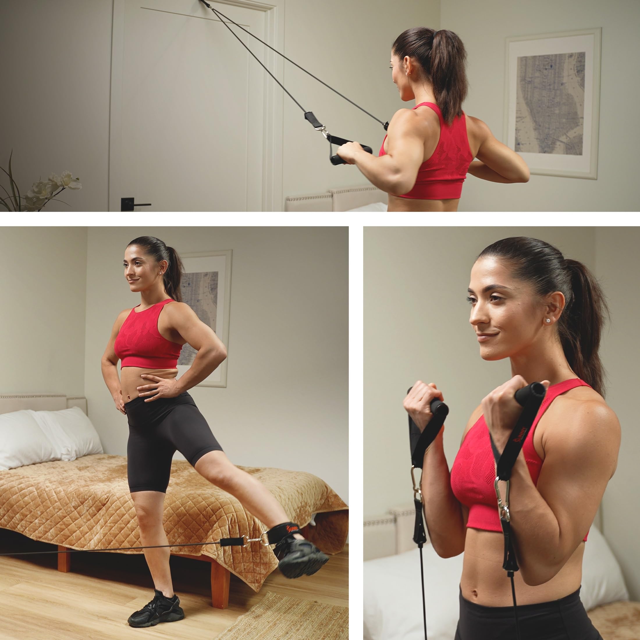 Sunny Health & Fitness Conjunto de Bandas de Resistencia Premium con Anclajes para Puertas, Muñequeras y Mangos - para Estiramientos, Yoga, Entrenamiento de Fuerza y Recuperación Muscular - NO. 089