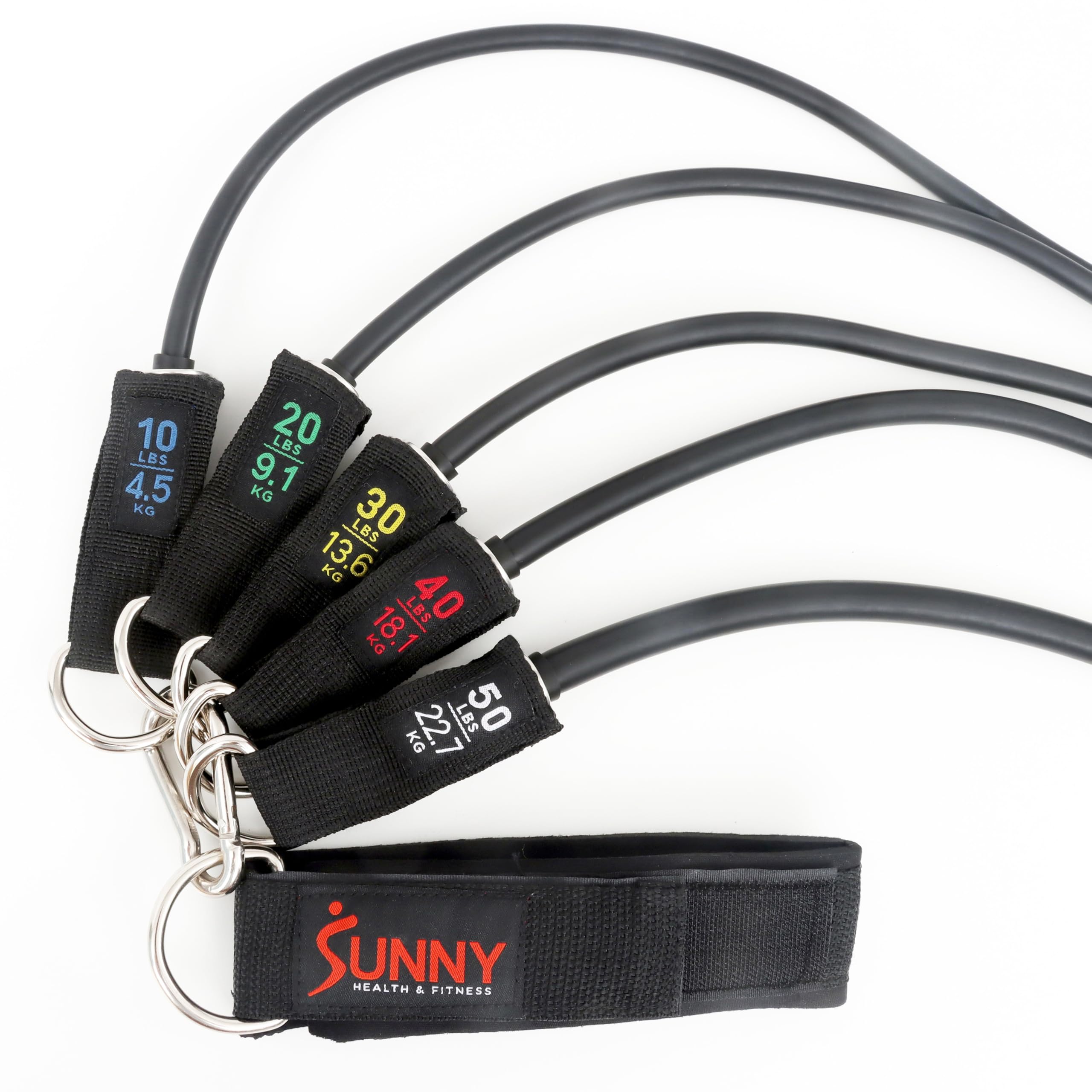 Sunny Health & Fitness Conjunto de Bandas de Resistencia Premium con Anclajes para Puertas, Muñequeras y Mangos - para Estiramientos, Yoga, Entrenamiento de Fuerza y Recuperación Muscular - NO. 089